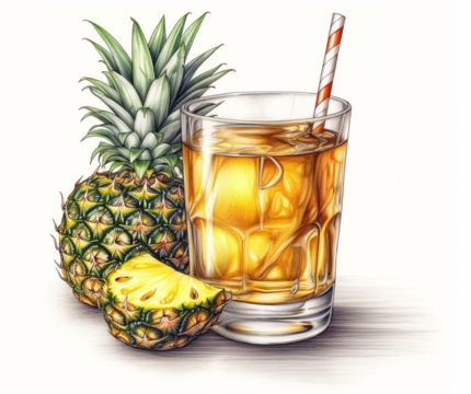 Colour pencil illustration of a Vodka Pineapple