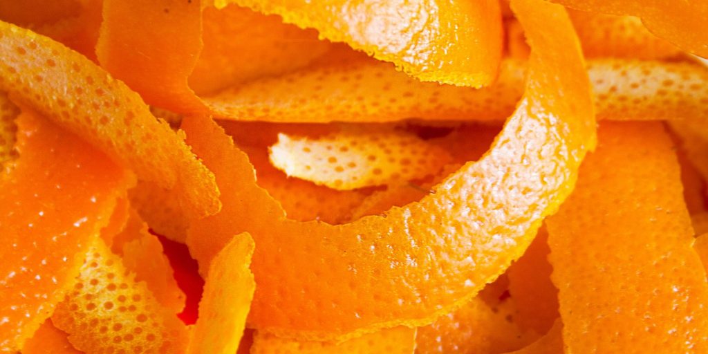 Close up top view of fresh orange peels