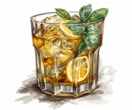 Colour illustration of a Classic Whiskey Smash Cocktail