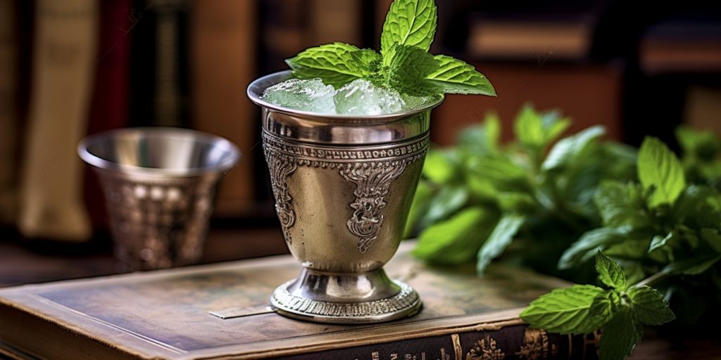 Mint Julep in a pewter cup with mint garnish