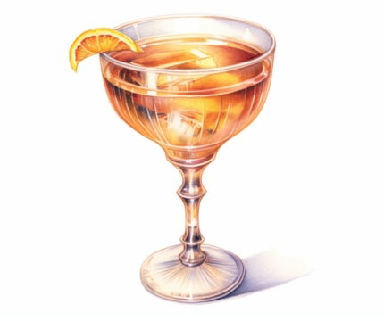 Classic color pencil illustration of an Old Cuban cocktail