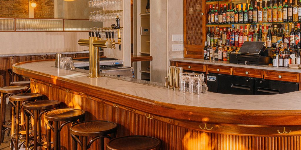 Close up of the bar inside the Bar Americano in NYC where the Italian aperitif culture is alive and kicking