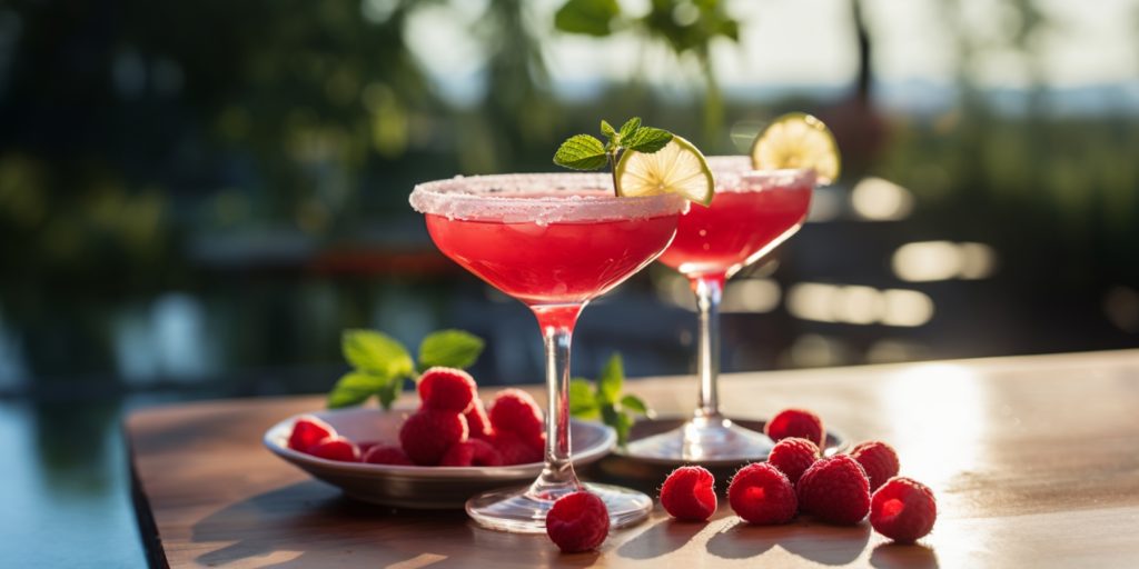 Two Raspberry Daiquiri cocktails served poolside