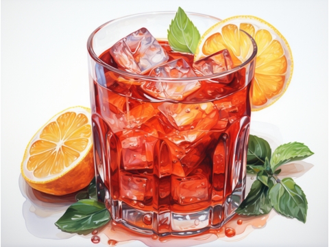 Classic color illustration of a Sushi Rice Negroni