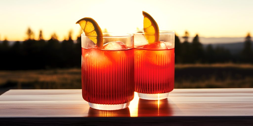 Two Rosita cocktails at sunset