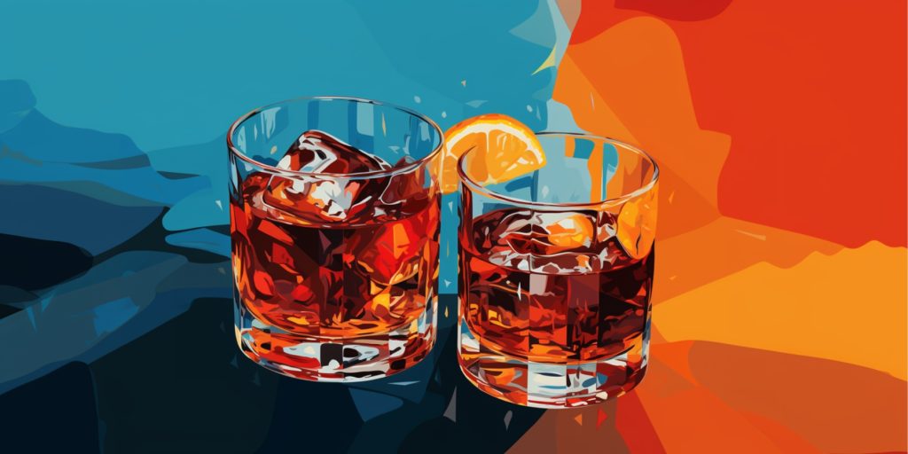 Colour illustration of two Negroni Cocktails