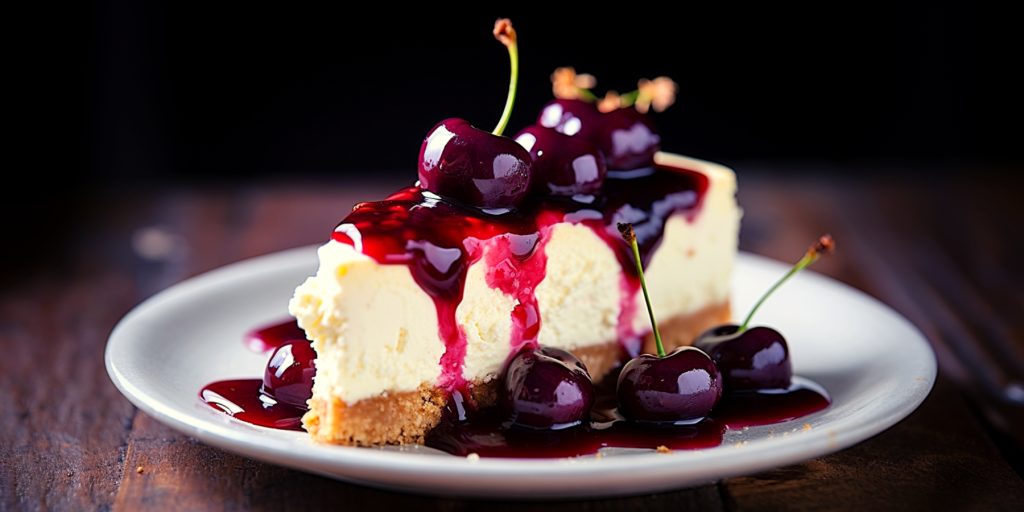 Slice of cheesecake with Fabbri Amerna Cherries