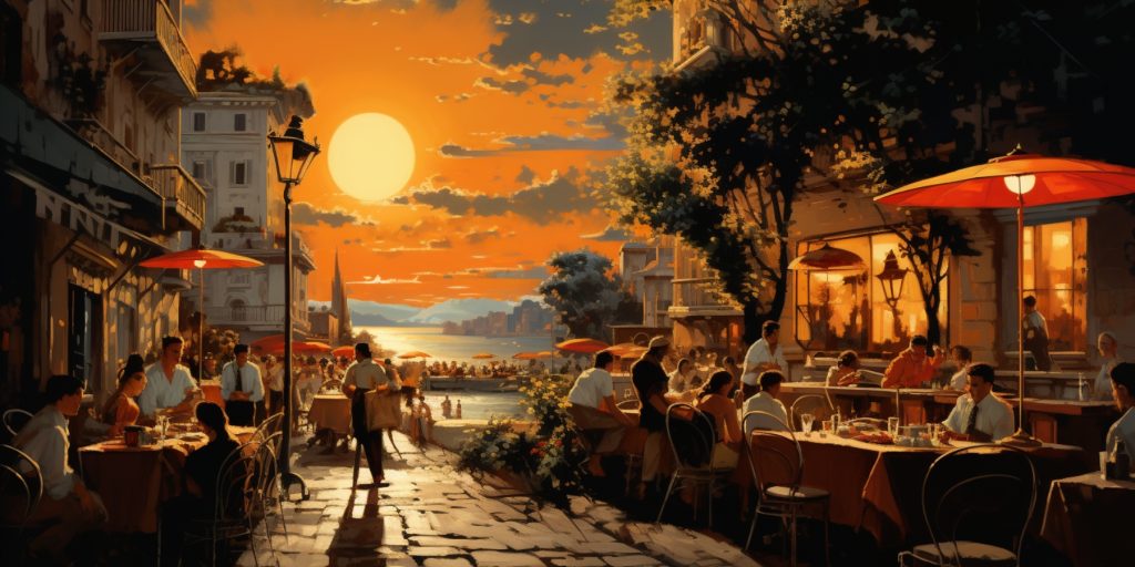 Illustration of aperitivo hour in Italy