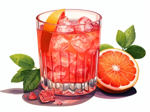 Classic colour illustration of a Oaxacan Negroni with grapefruit garnish