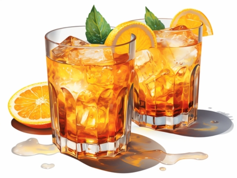 Colour illustration of two orange Aperol Negroni cocktails
