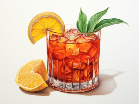 Classic colour illustration of a Jamaican Negroni