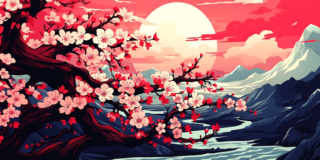 Colour illustration of Cherry blossoms 