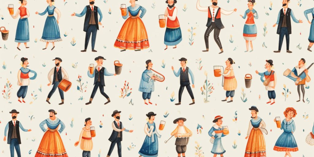 Oktoberfest illustration in style of German folk art