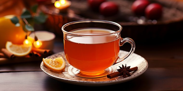 Glass mug of Spiced Apple Cider served at Thanksgiving