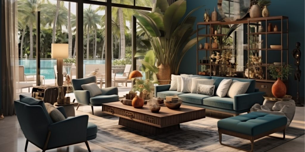 Living room inspired by Blue Hawaiian cocktail