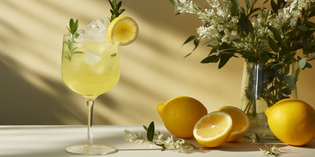 Limoncello Spritz cocktail in a light bright home kitchen environment 