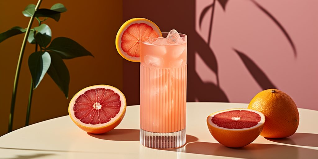 Paloma cocktail in a retro living room space