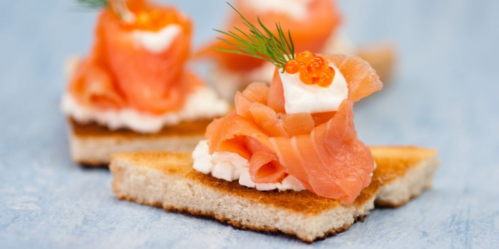 Smoked salmon and caviar crostini.