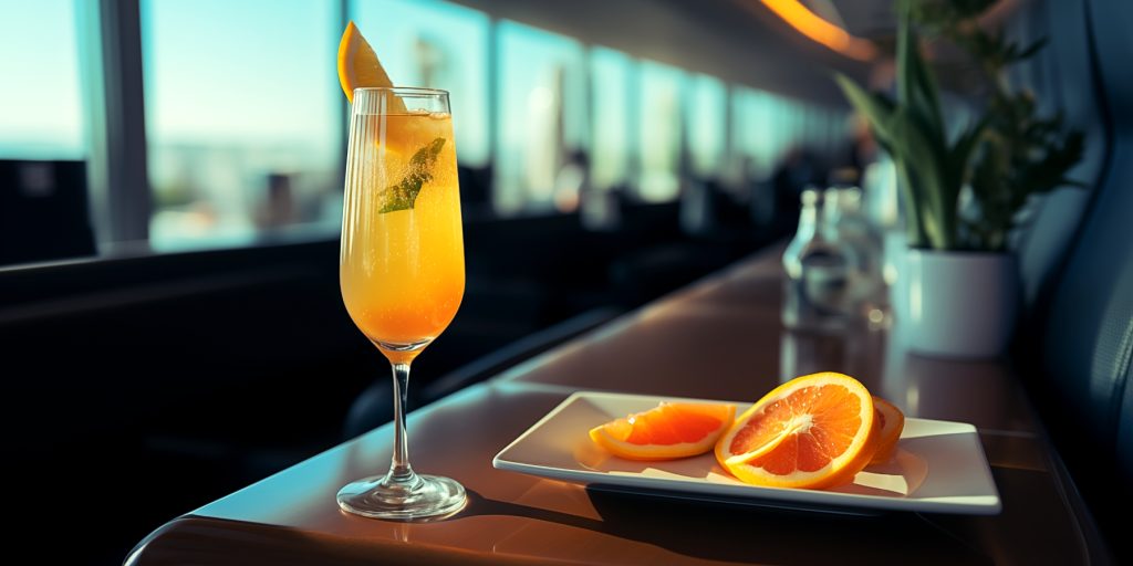 Business Class cocktails served in an airport bar