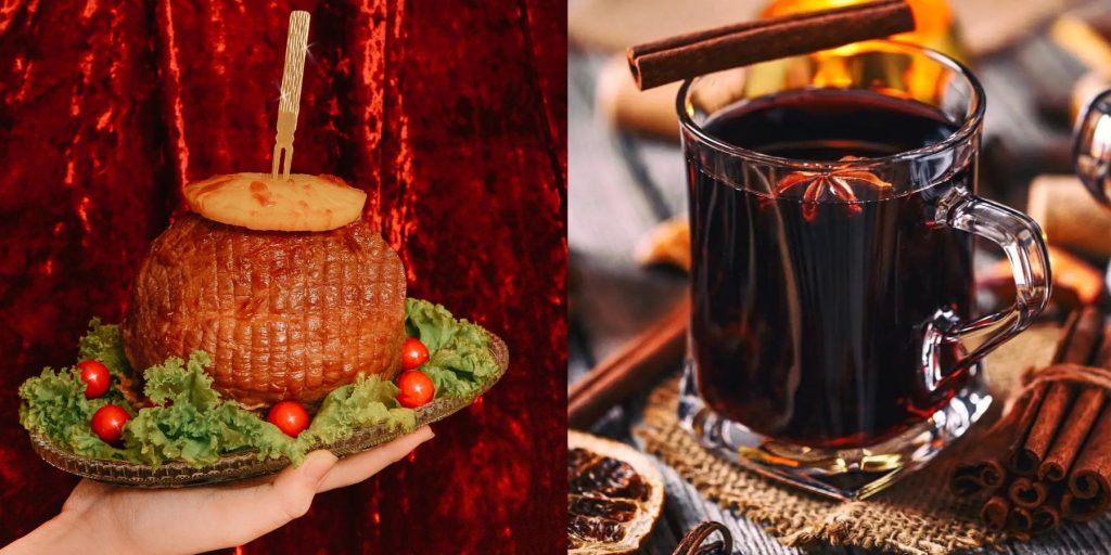 Mulled wine paired with a classic glazed Christmas ham