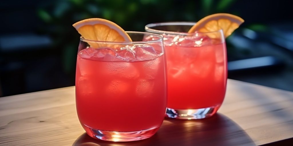 Two Italian Paloma cocktails on a table outside on a sunny day