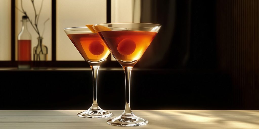 Two Toki Americano cocktails on a table in a stylish, modern Japanese home 