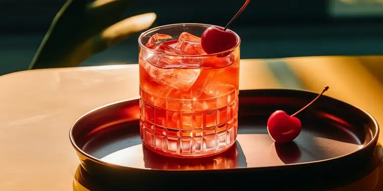 Cherry Moon Cocktail with cherry garnish