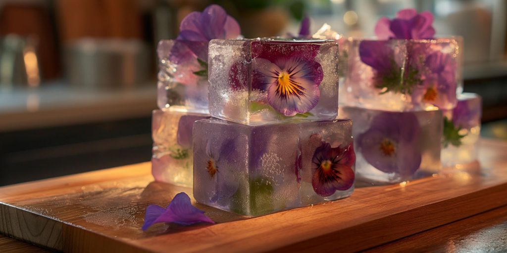  Floral ice cubes filled with pansies