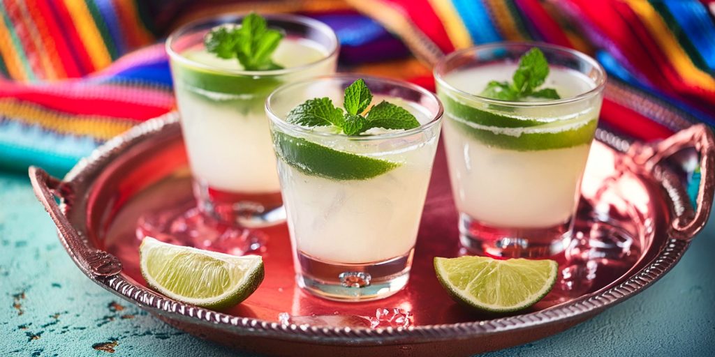 Three Ranch Water cocktails with lime and fresh mint garnish