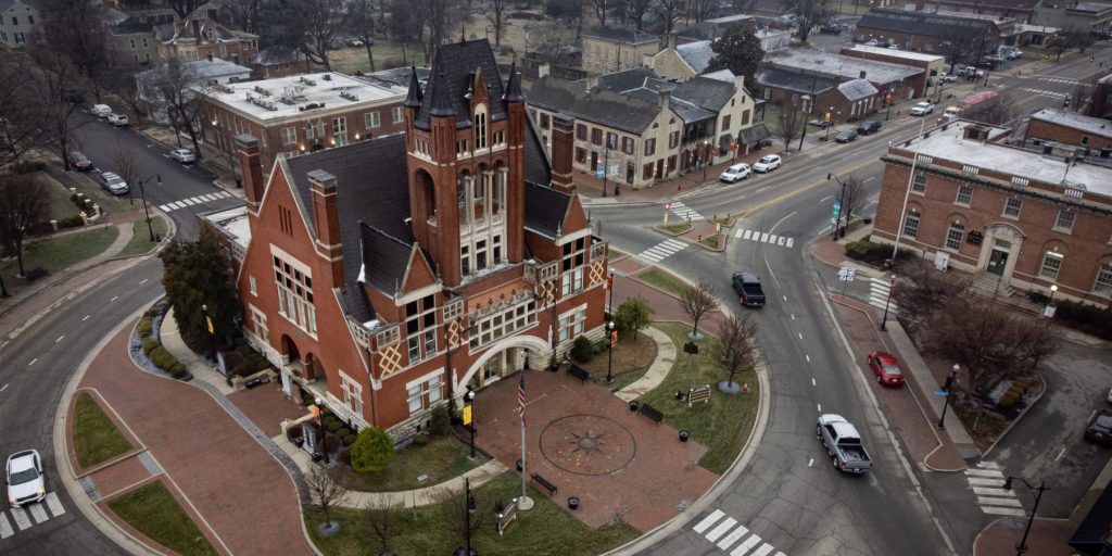 A bird's eye-view of the historic Talbot Inn on the Kentucky Bourbon Trail.