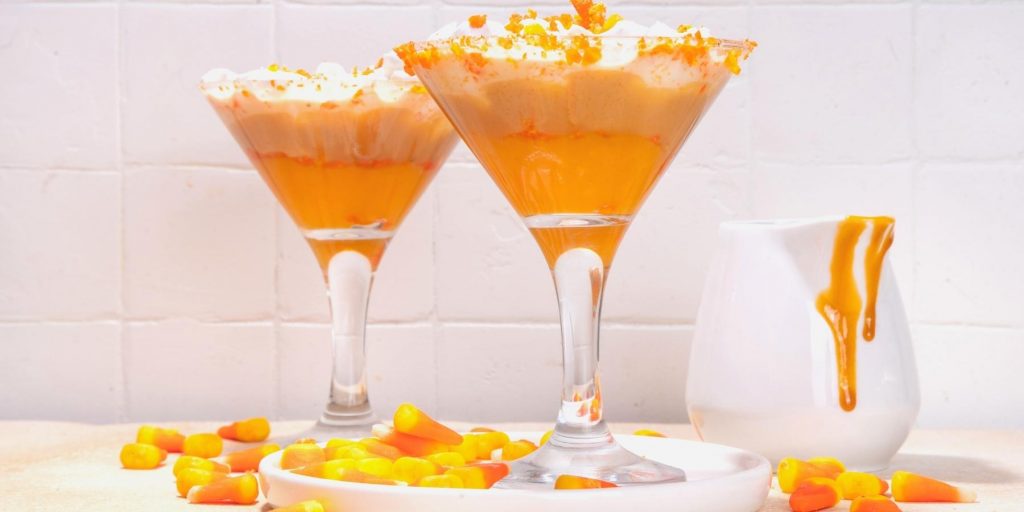 Front view of two Candy Corn Martinis