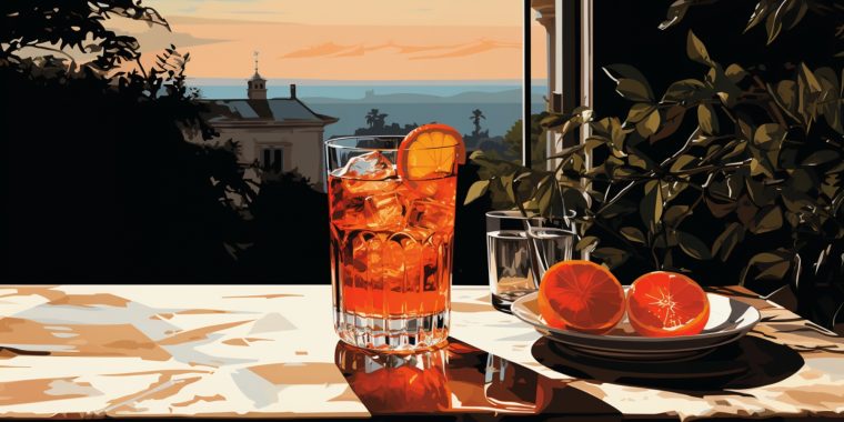 Illustration of a Negroni at aperitivo hour in Italy