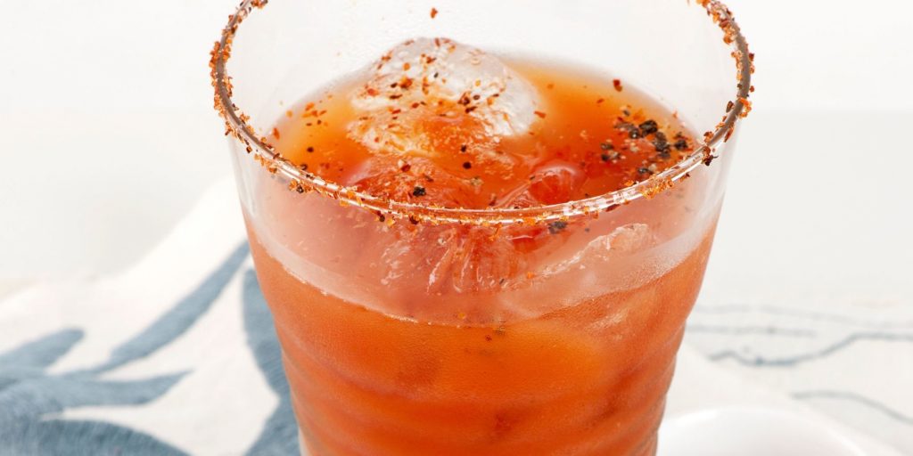 Mexican Candy Shot Cocktail with Sweet Tajin rim