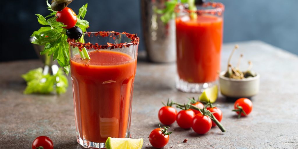 Bloody Mary cocktail. Alcoholic drink with vodka in a glass