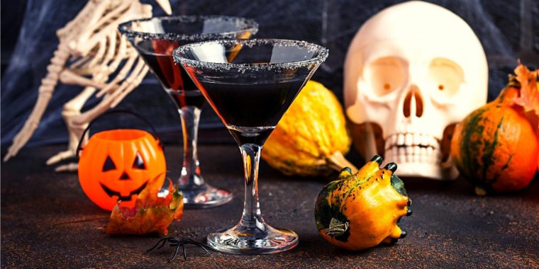 Black Magic Cocktail with Halloween décor