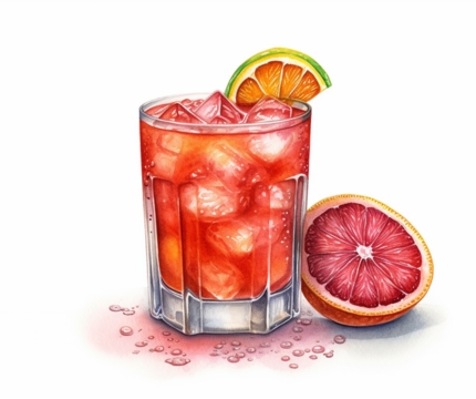 Classic color pencil illustration of a Blood Orange Margarita