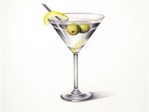 Classic color pencil illustration of a Classic Martini