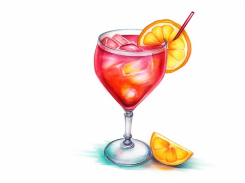 Classic color pencil illustration of an Italian Job cocktail