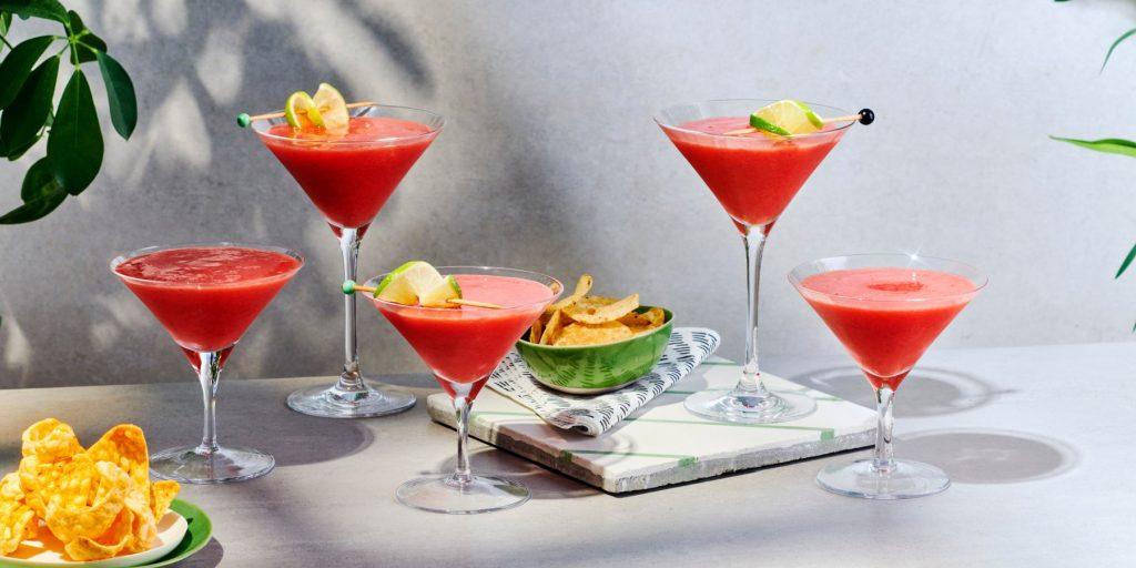 Group of pink and refreshing Strawberry Daiquiris with vodka