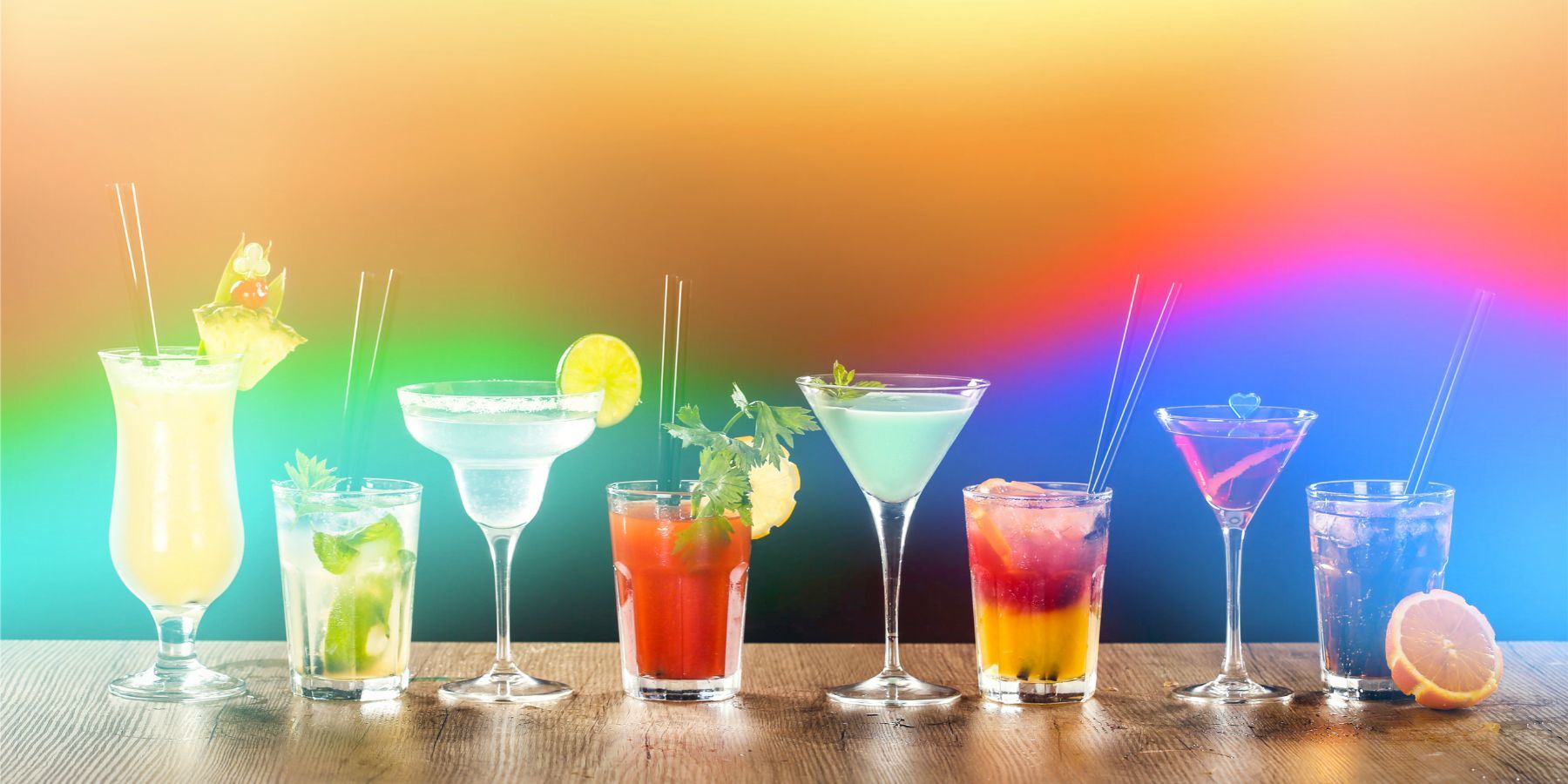 70s cocktails with psychedelic background