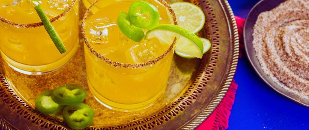 Spicy Jalapeno Margarita in chili salt-rimmed glass