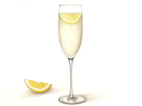 Classic color pencil illustration of a French 75 cocktail