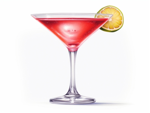 Classic color pencil illustration of a Cosmopolitan cocktail