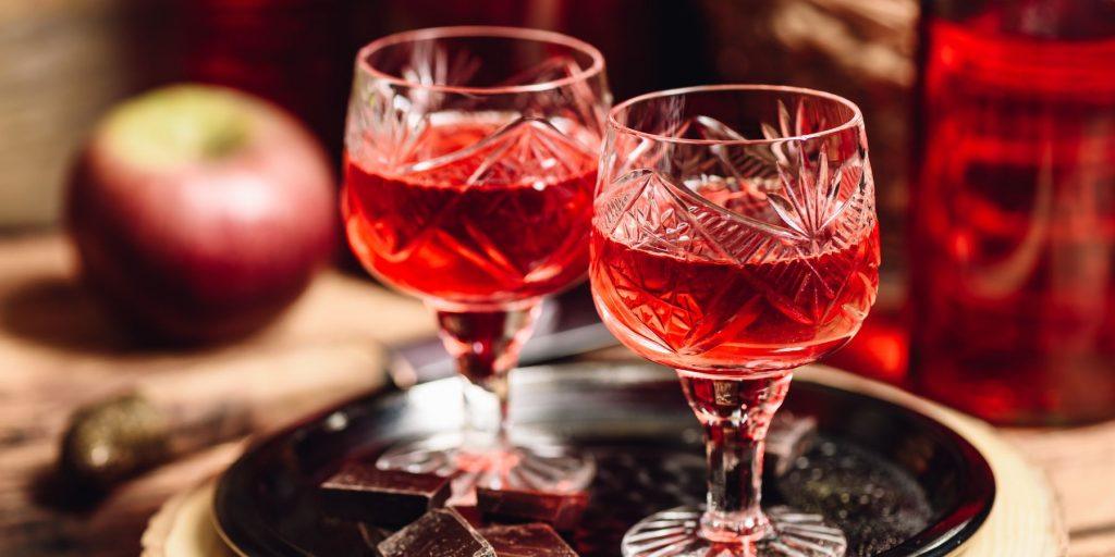 Close Up of two glasses of Blackcurrant Liqueur