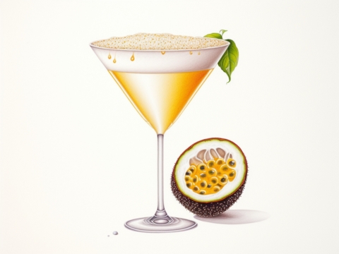 Classic color pencil illustration of a Pornstar Martini