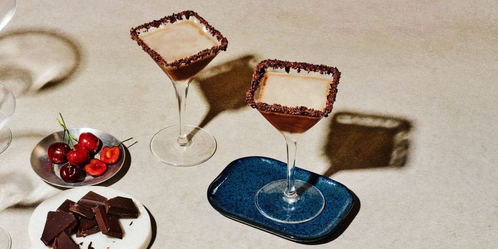 Lush Chocolate Martini cocktails garnished with chocolate sprinkles