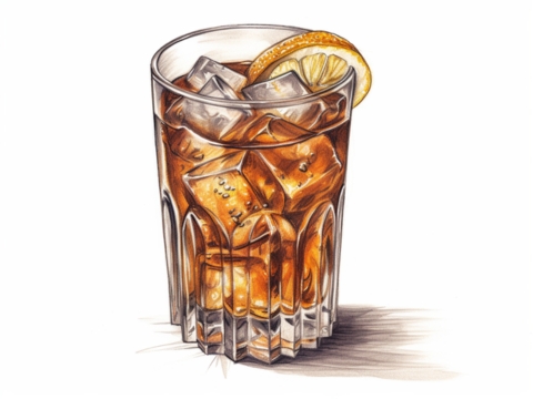 Classic color pencil illustration of a Whiskey Highball