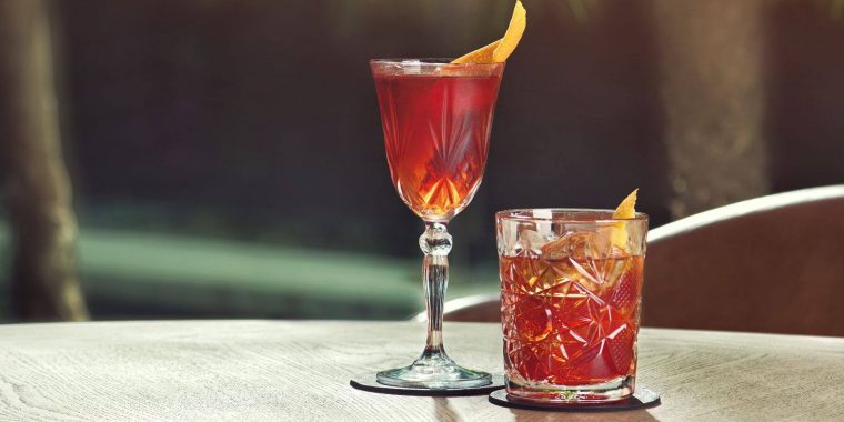 Sbagliato cocktails on a wooden table