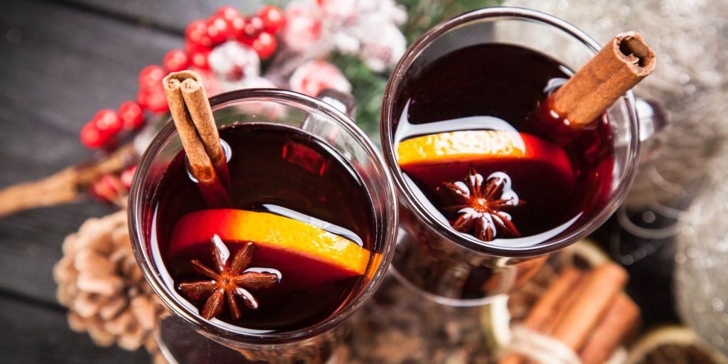 Two mulled wines with star anise as seen from above