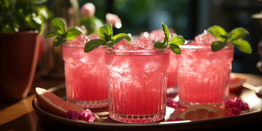 Bourbon Watermelon Cocktails with mint garnish